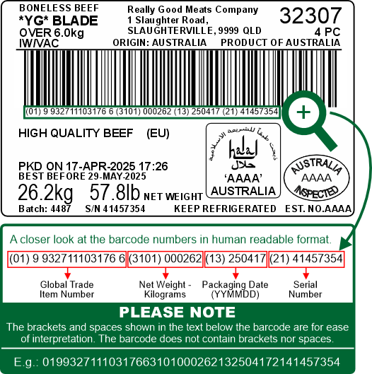 Carton label barcode numbers